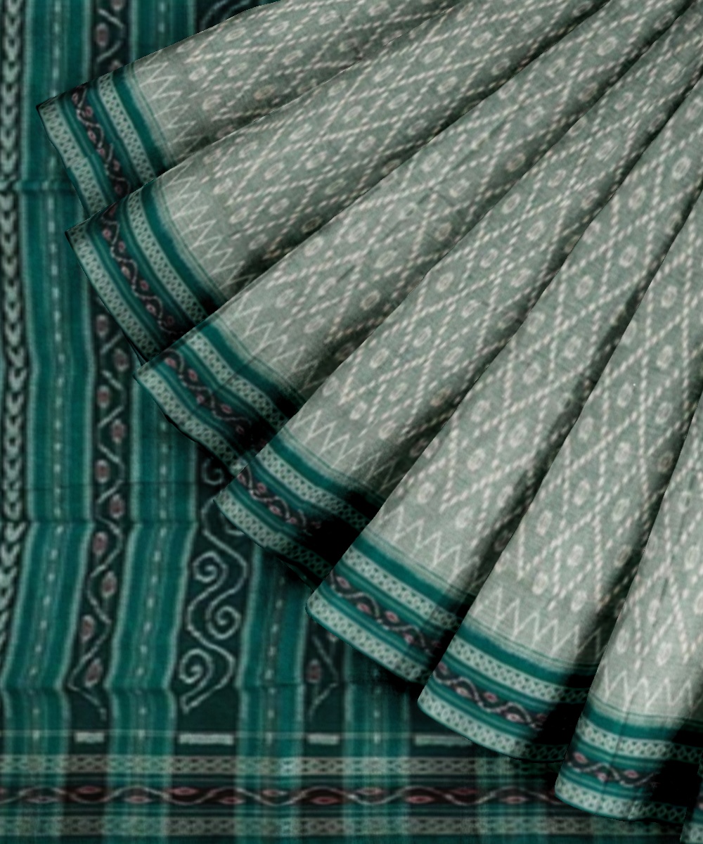 Green Sambalpuri Handwoven Single Ikat Cotton Saree Image 2
