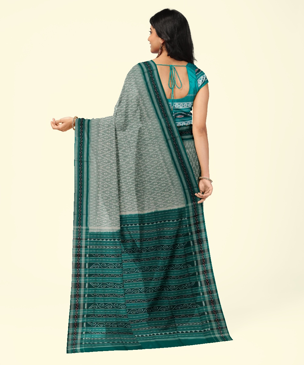 Green Sambalpuri Handwoven Single Ikat Cotton Saree Image 4