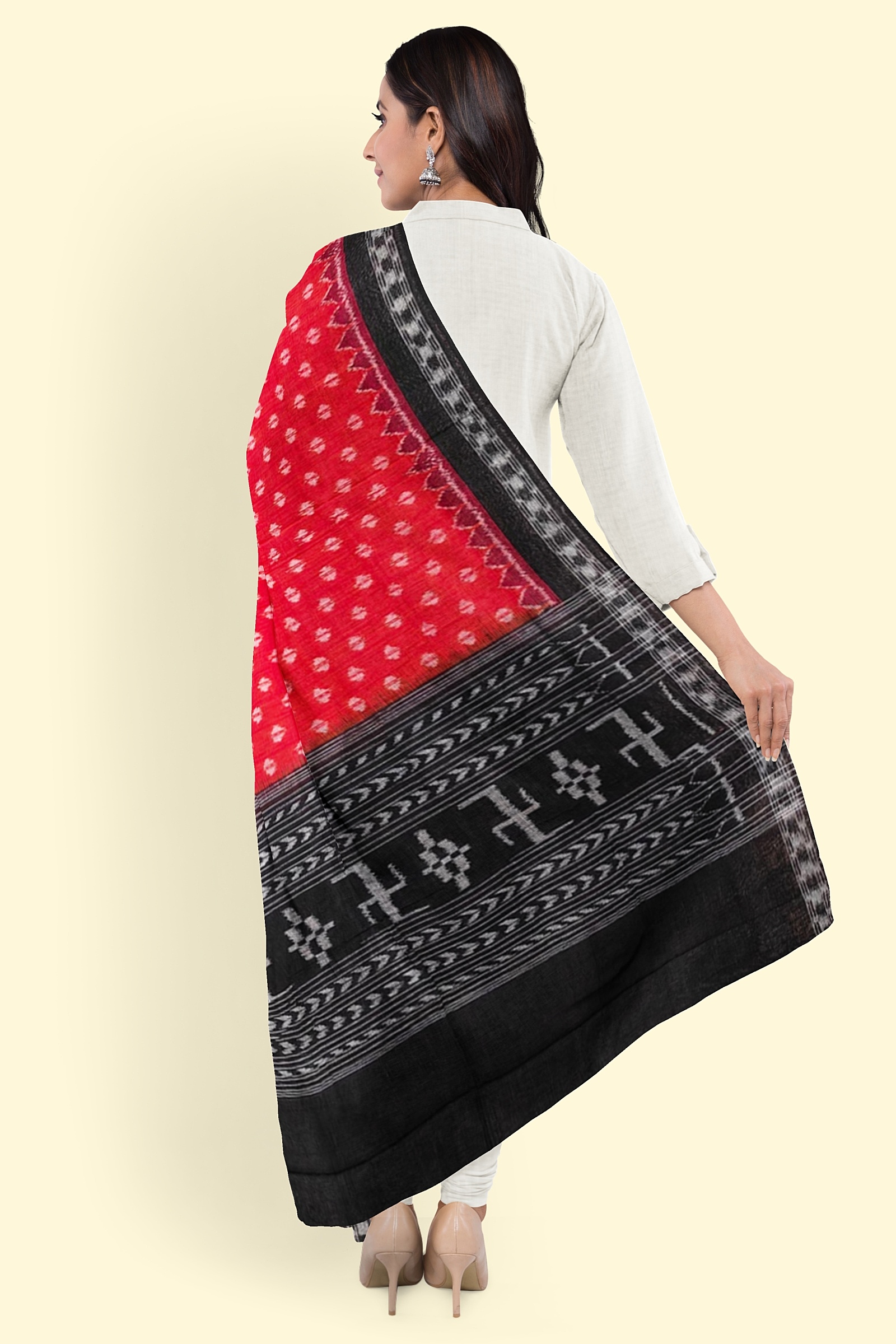 Rust Black Sambalpuri Handwoven Single Ikat Cotton Dupatta Image 2