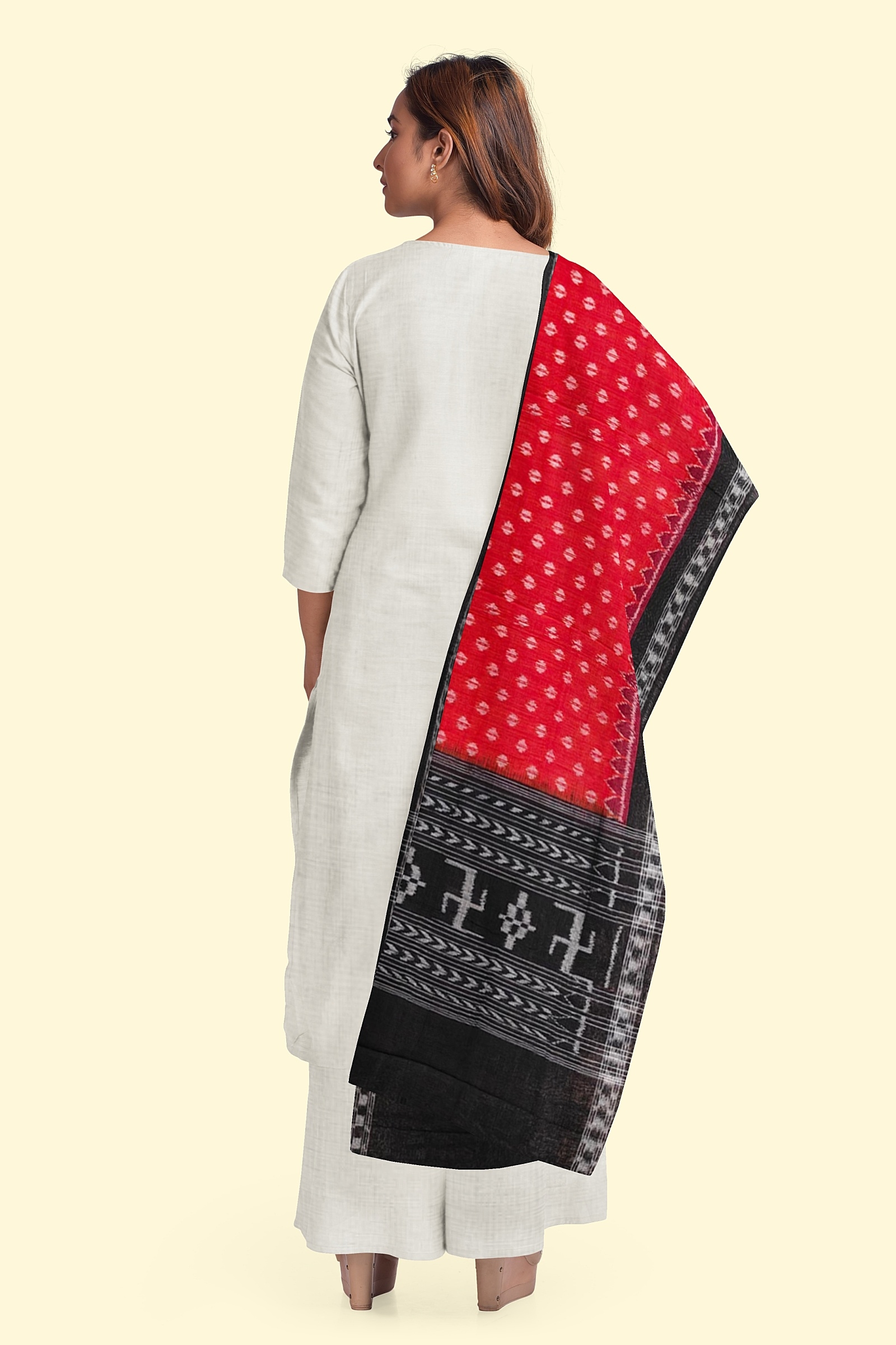 Rust Black Sambalpuri Handwoven Single Ikat Cotton Dupatta Image 3