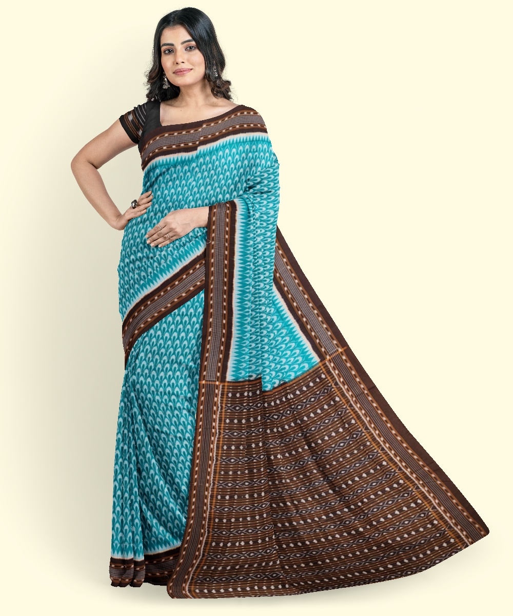 Green Sambalpuri Handwoven Single Ikat Cotton Saree SFCSAR2010