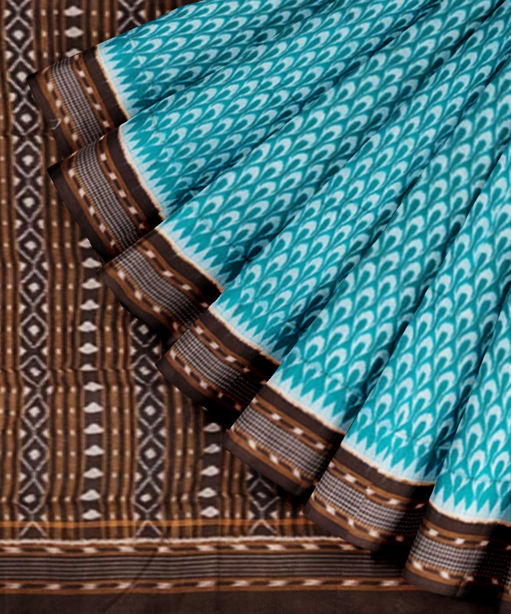 Green Sambalpuri Handwoven Single Ikat Cotton Saree Image 2
