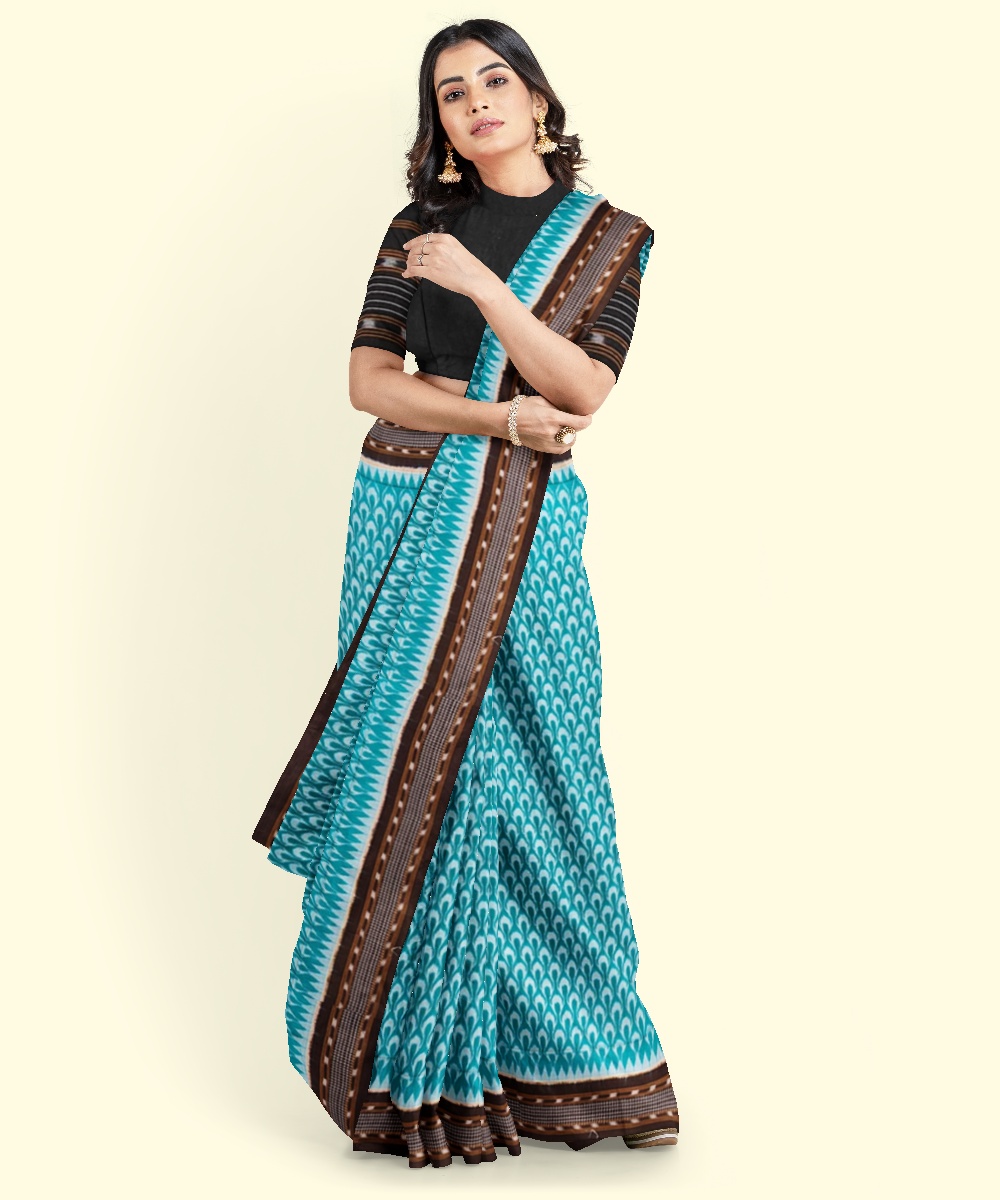Green Sambalpuri Handwoven Single Ikat Cotton Saree Image 3