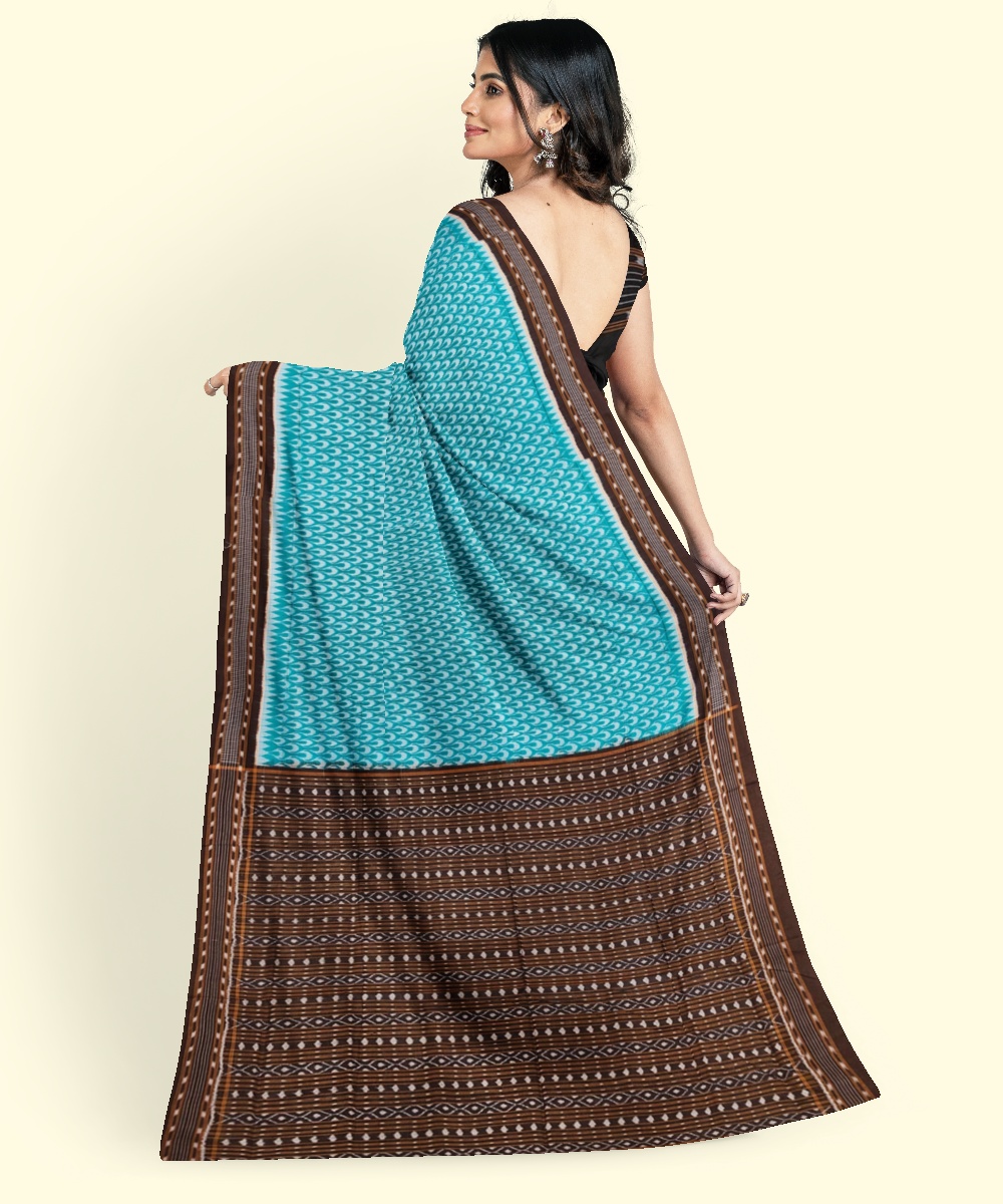 Green Sambalpuri Handwoven Single Ikat Cotton Saree Image 4
