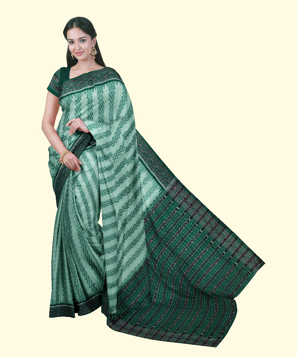 Green Sambalpuri Handwoven Single Ikat Cotton Saree Image 1