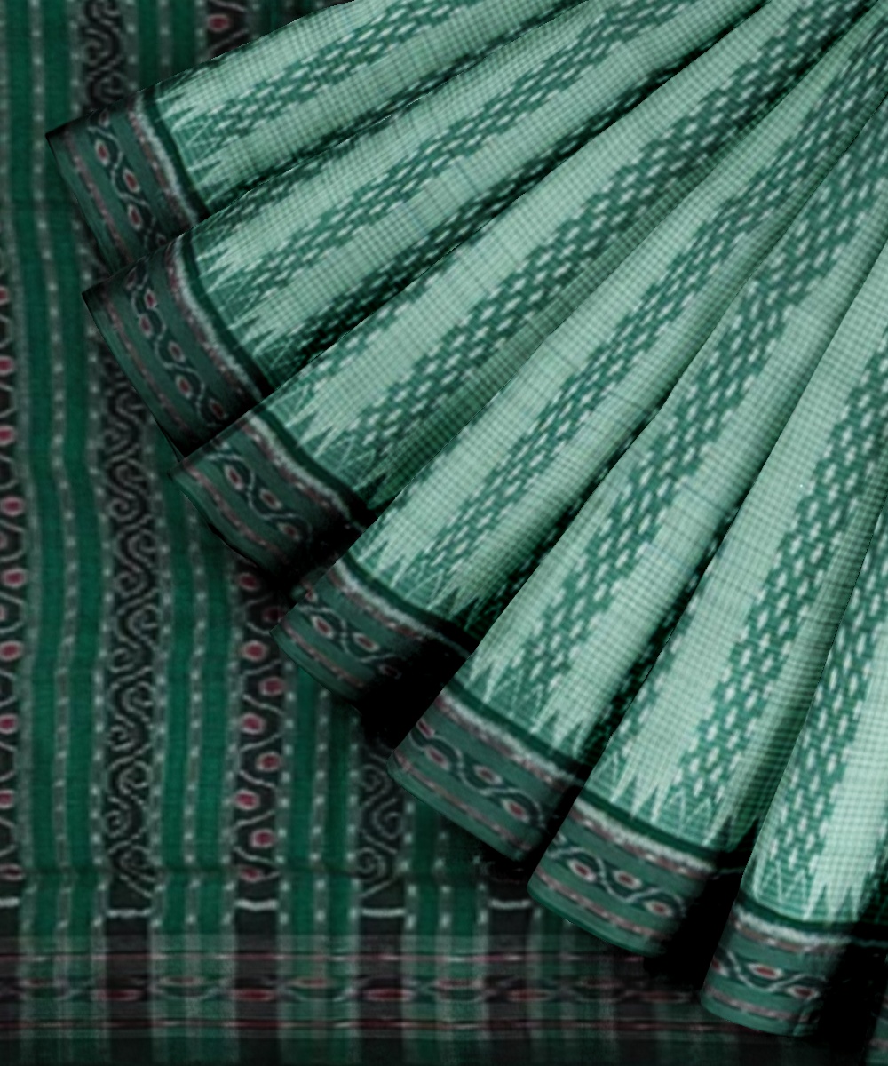 Green Sambalpuri Handwoven Single Ikat Cotton Saree Image 2