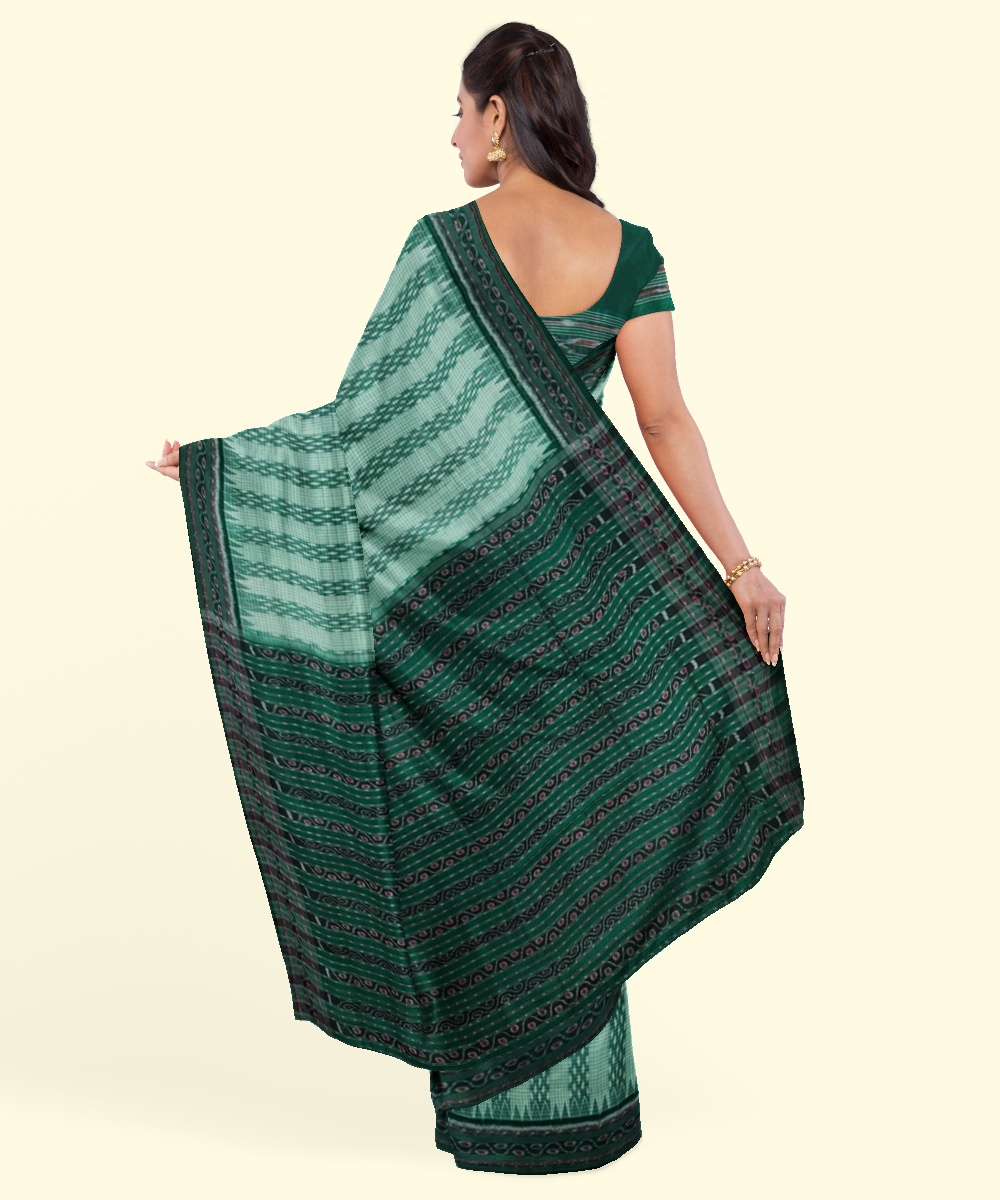 Green Sambalpuri Handwoven Single Ikat Cotton Saree Image 4