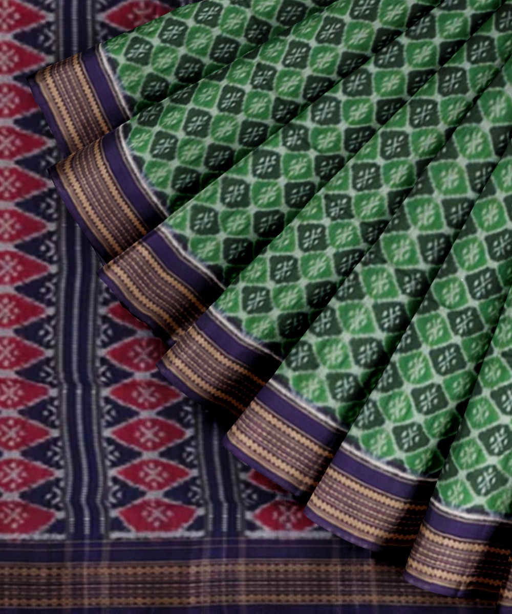 Green Sambalpuri Handwoven Single Ikat Cotton Saree Image 2