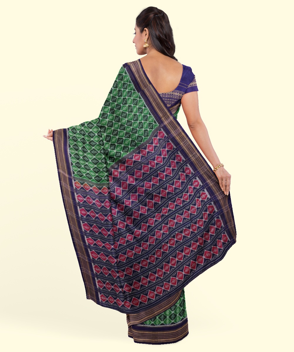 Green Sambalpuri Handwoven Single Ikat Cotton Saree Image 4