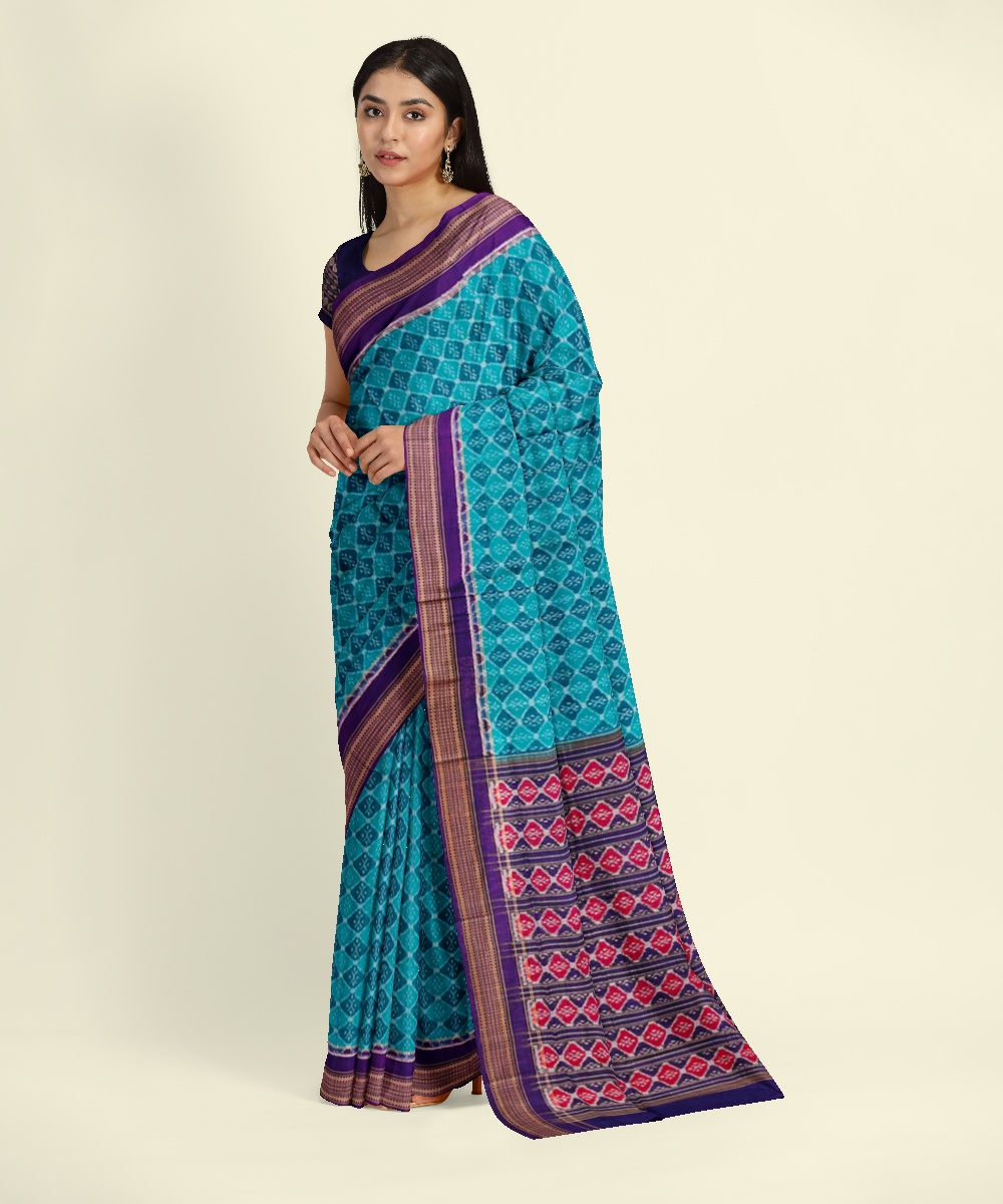Green Sambalpuri Handwoven Single Ikat Cotton Saree SFCSAR2013