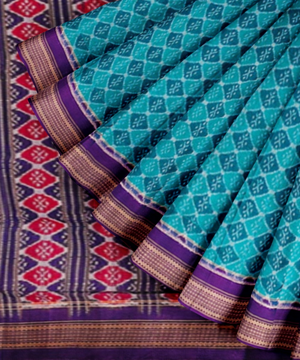 Green Sambalpuri Handwoven Single Ikat Cotton Saree Image 2