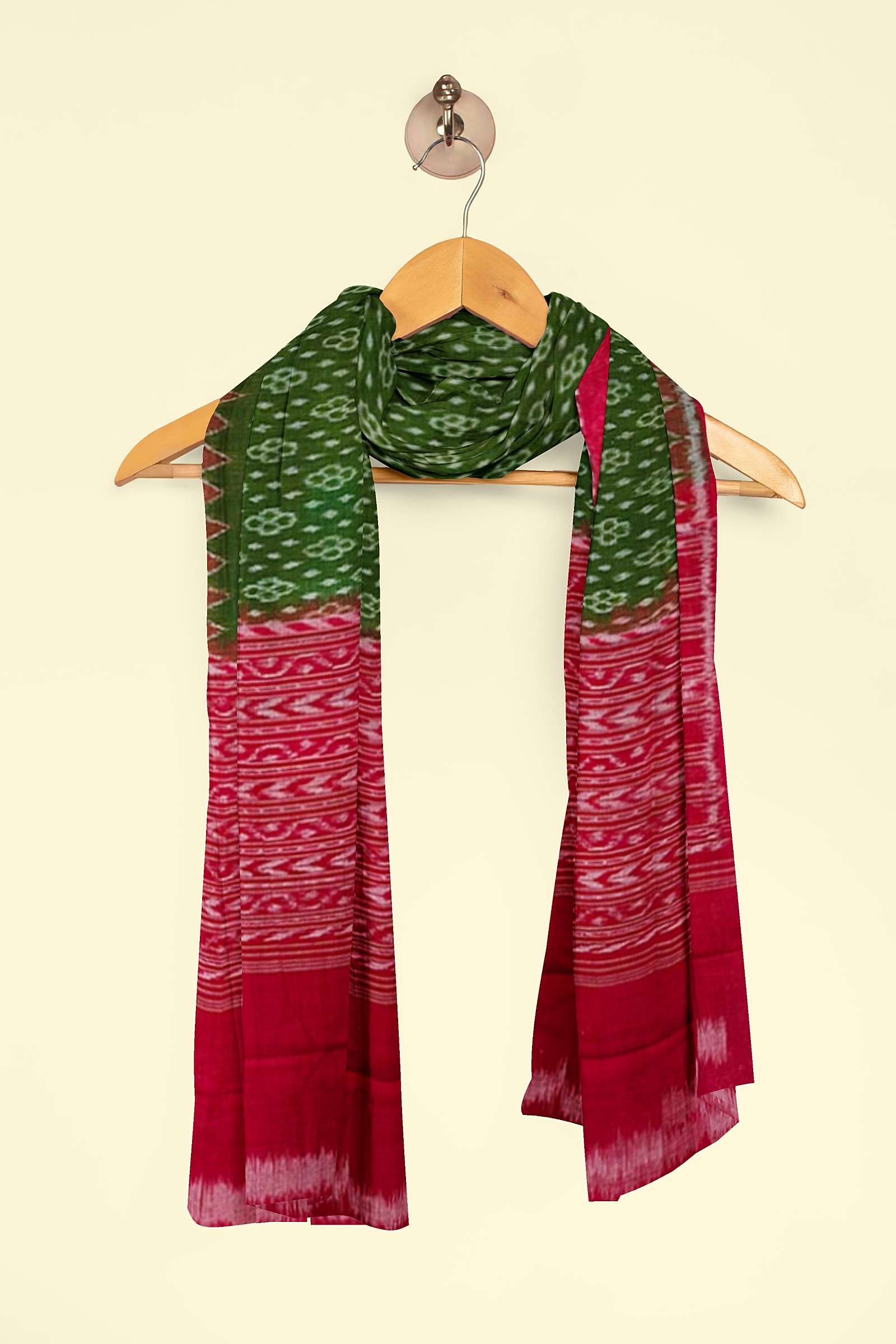 Olive Maroon Sambalpuri Handwoven Single Ikat Cotton Dupatta Image 4
