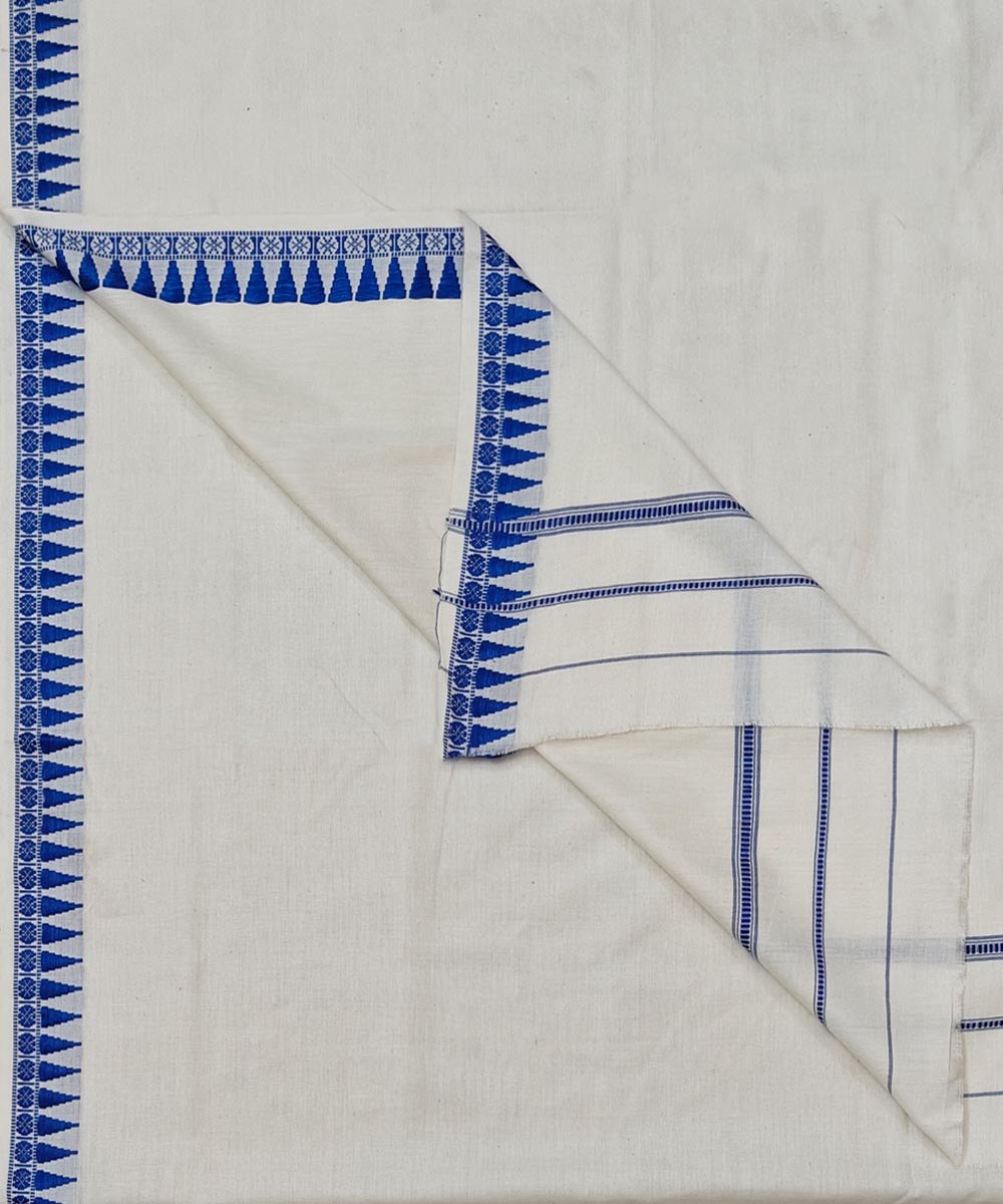 White Blue Sambalpuri Handwoven Cotton Joda SFSJOD2043