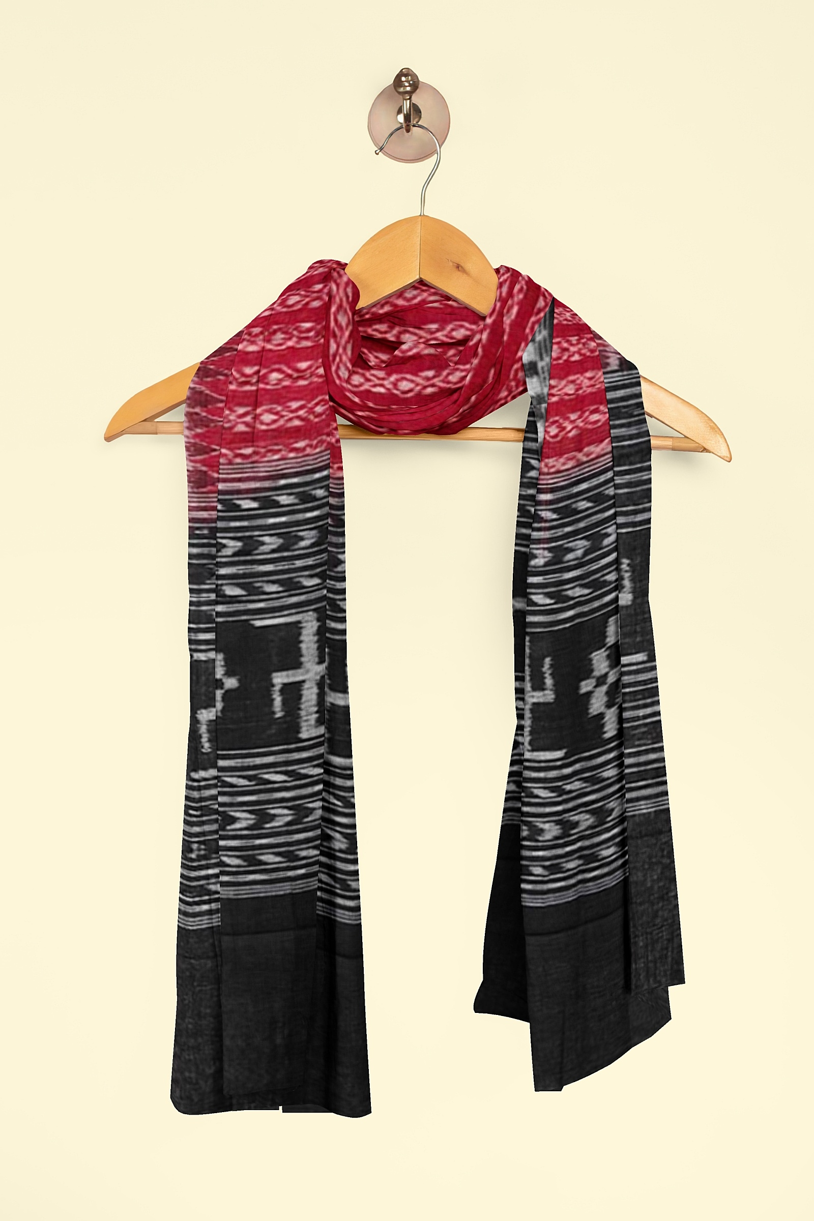 Maroon Black Sambalpuri Handwoven Single Ikat Cotton Dupatta Image 4