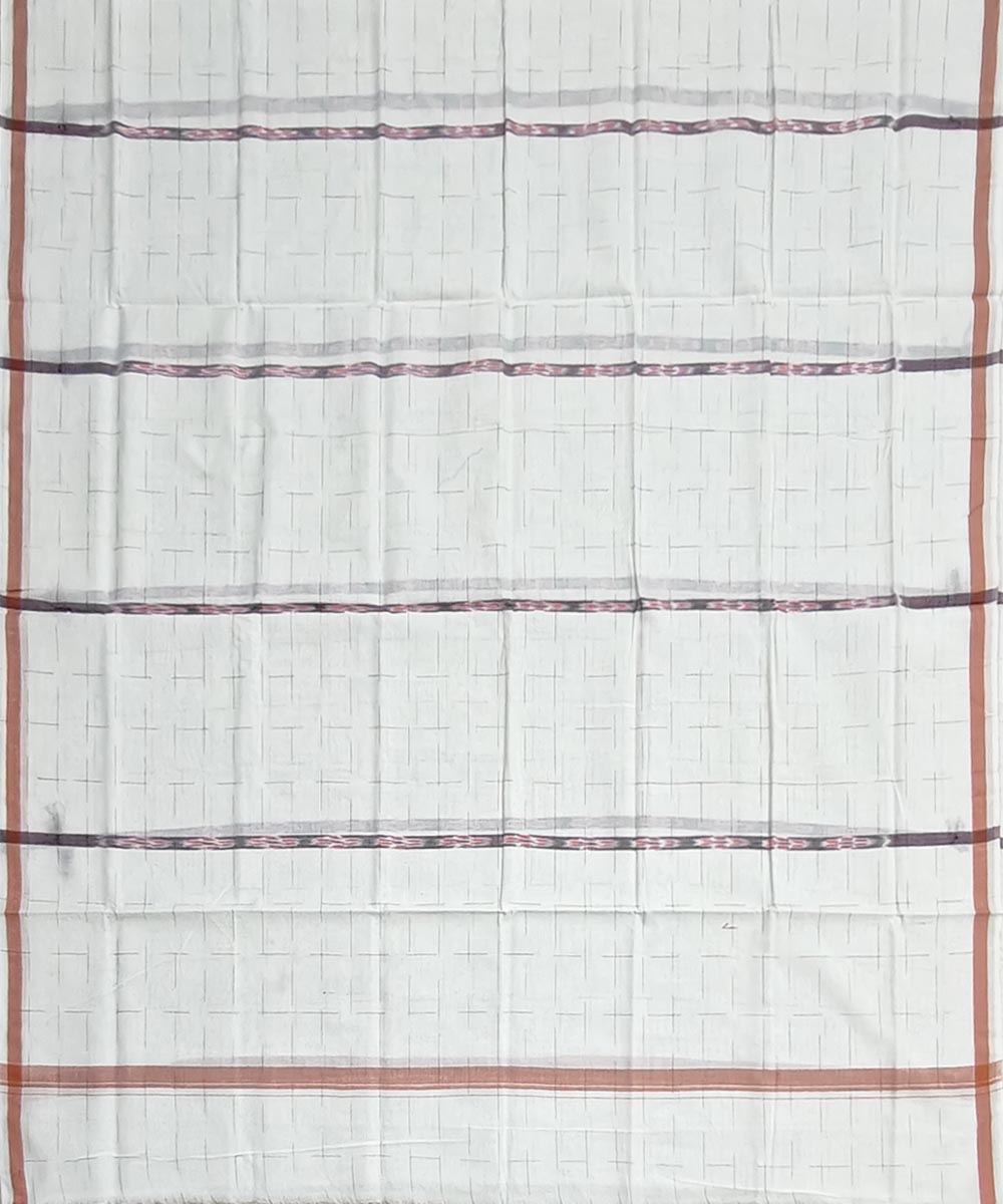 White Sambalpuri Handwoven Cotton Lugi Image 3