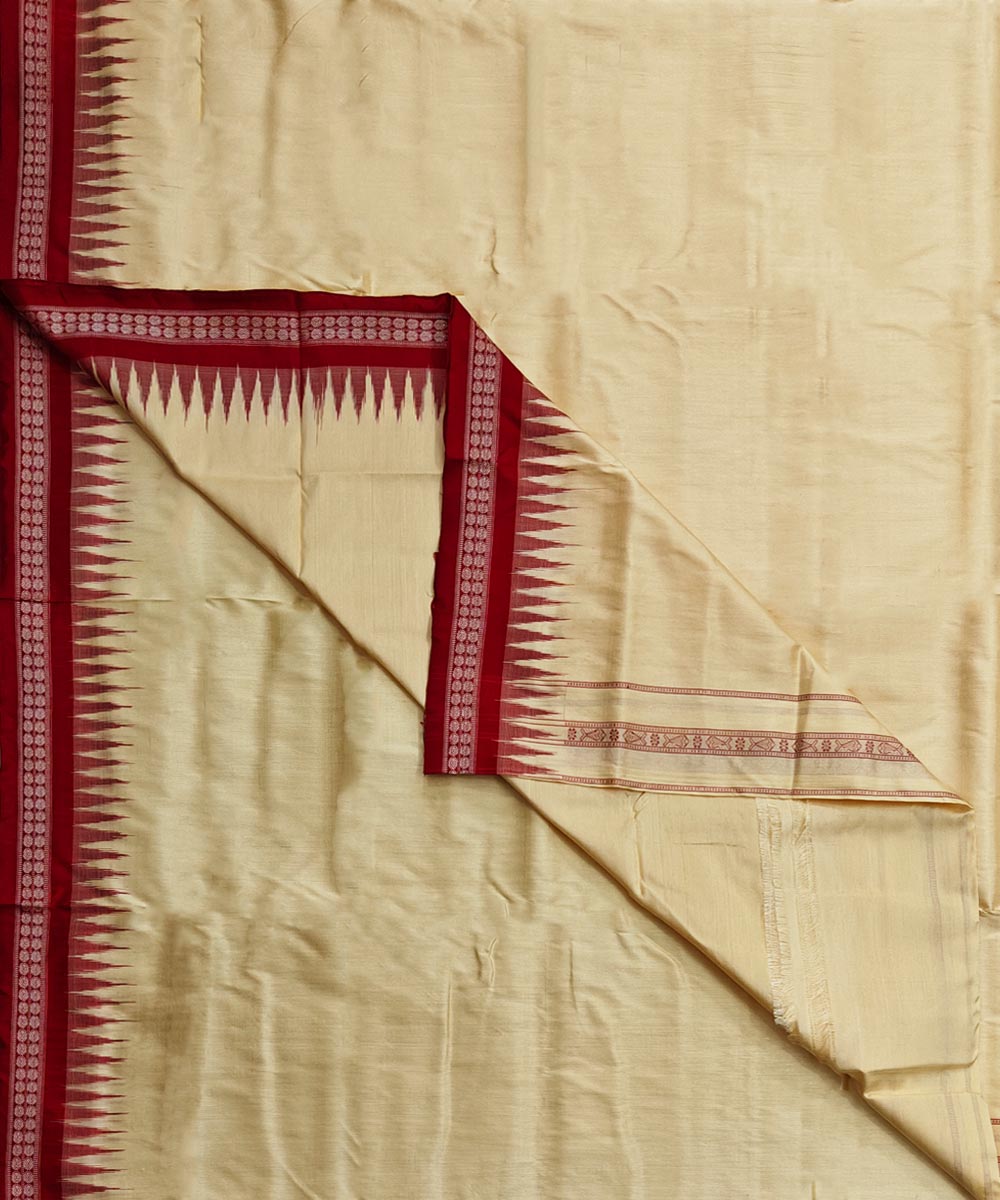 Beige Maroon Sambalpuri Handwoven Silk Joda SFSJOD2067