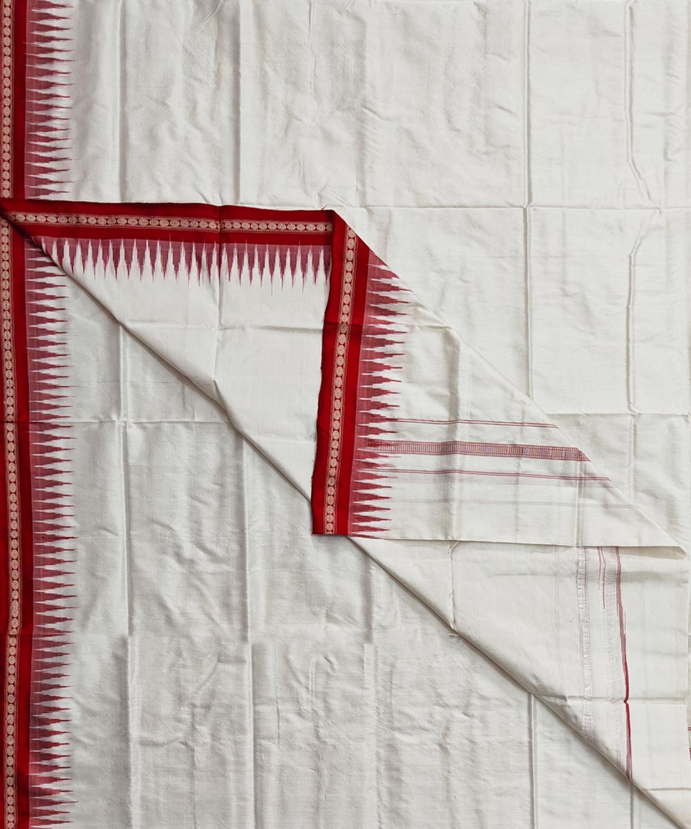 White Maroon Sambalpuri Handwoven Silk Joda SFSJOD2069