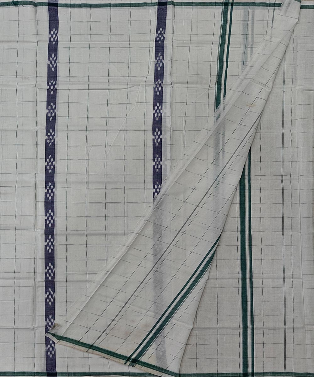 White Blue Sambalpuri Handwoven Cotton Lugi Image 2