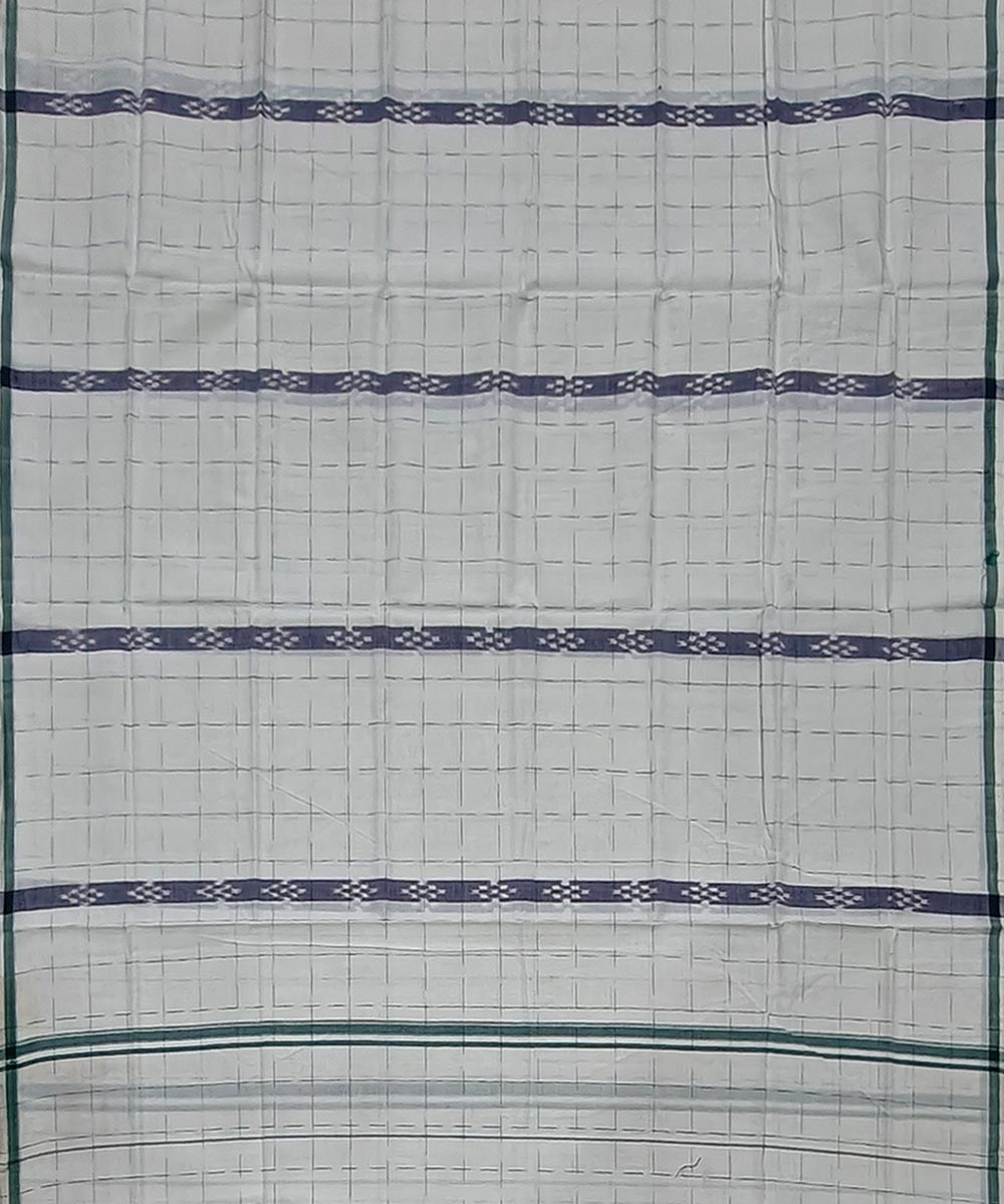 White Blue Sambalpuri Handwoven Cotton Lugi Image 3