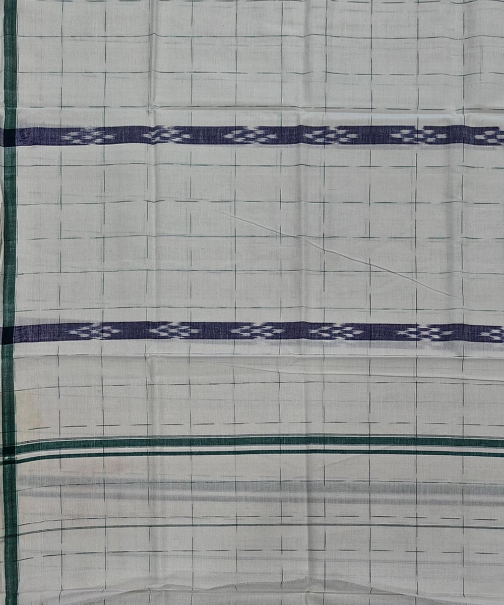 White Blue Sambalpuri Handwoven Cotton Lugi Image 4