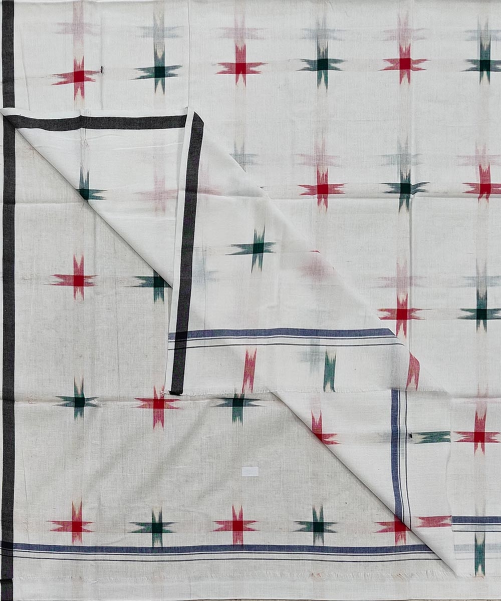White Red Sambalpuri Handwoven Cotton Lugi Image 1