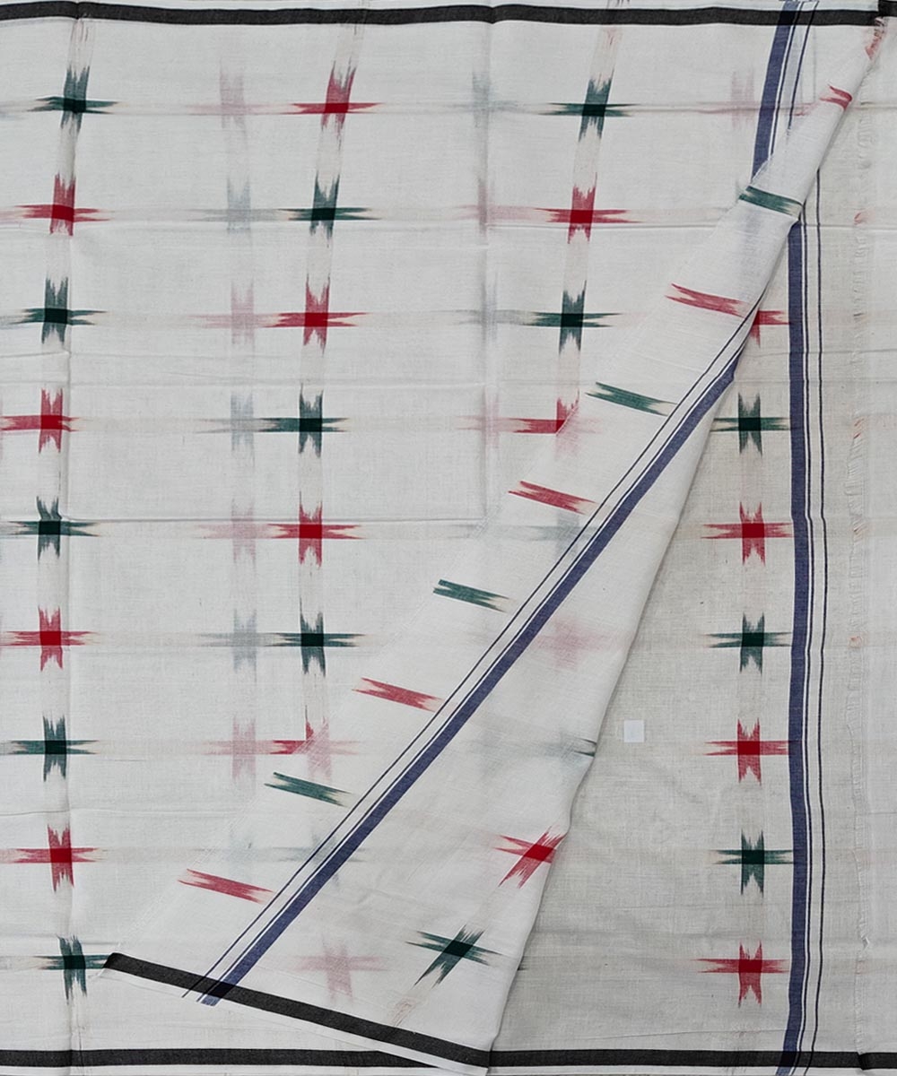 White Red Sambalpuri Handwoven Cotton Lugi Image 2