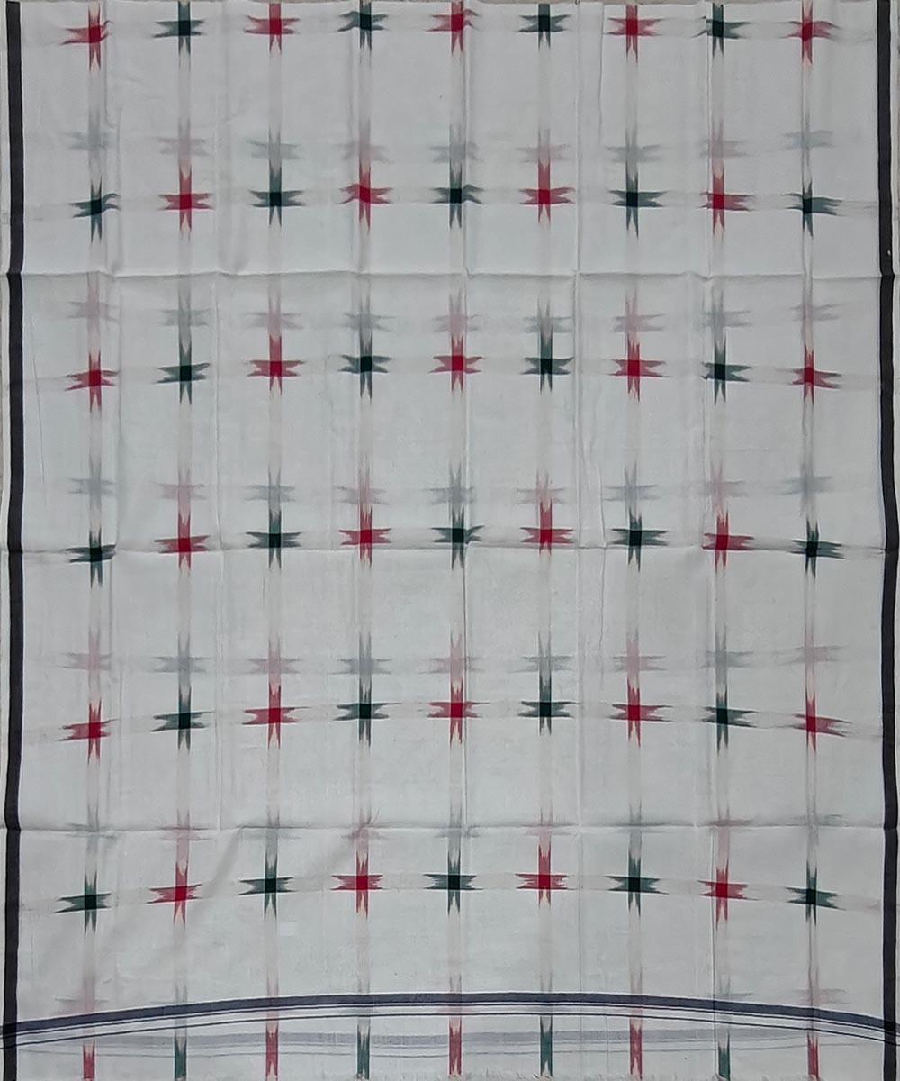 White Red Sambalpuri Handwoven Cotton Lugi Image 3