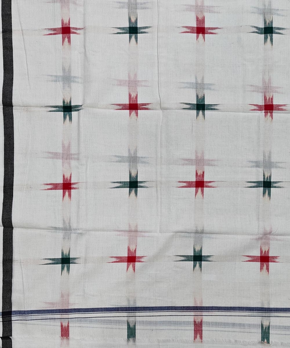 White Red Sambalpuri Handwoven Cotton Lugi Image 4