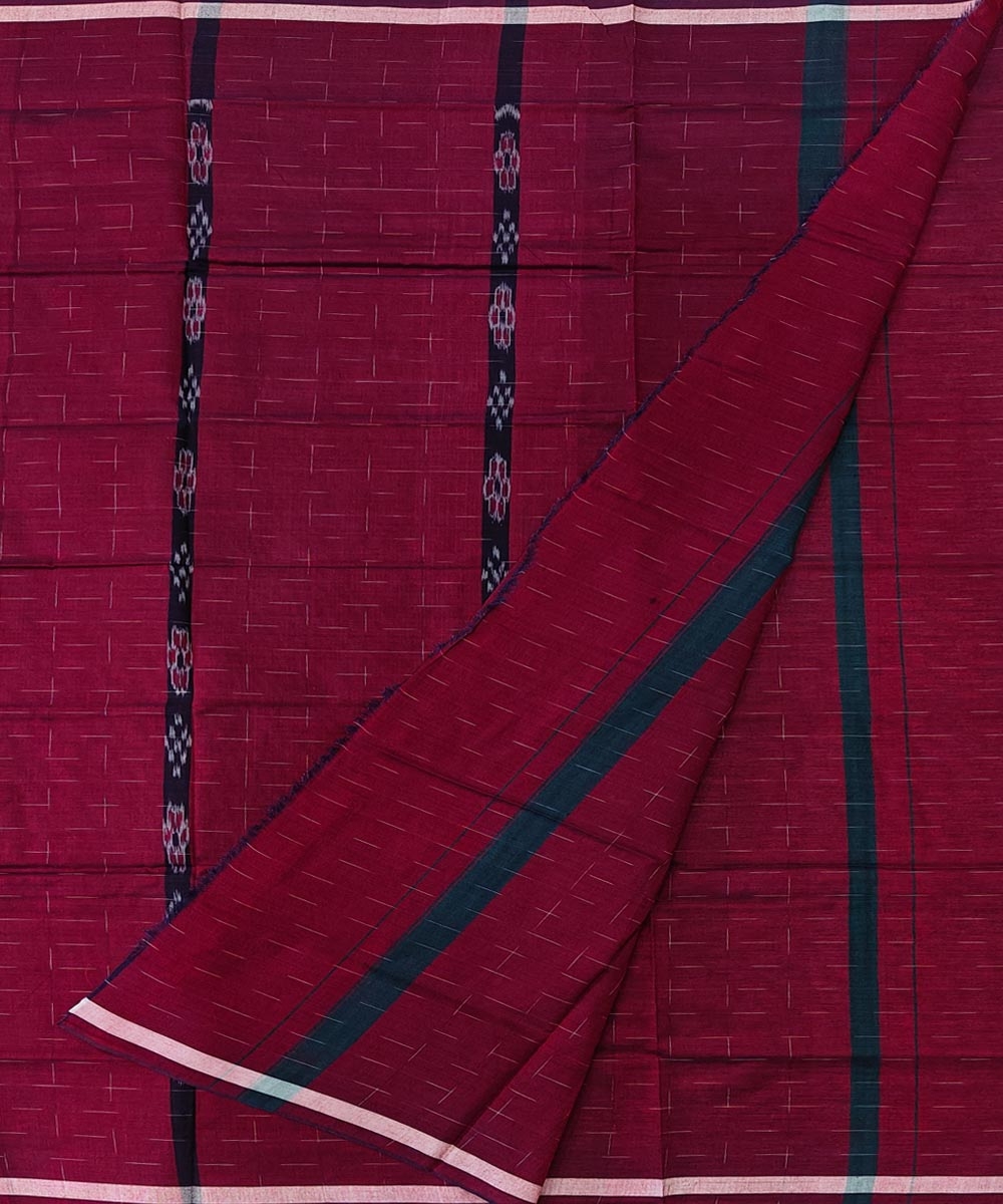 Maroon Black Sambalpuri Handwoven Cotton Lugi Image 2