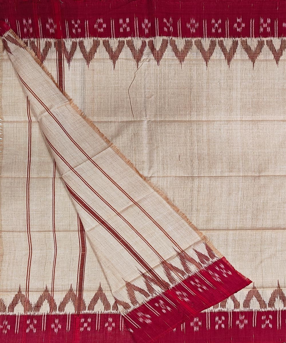 Beige Maroon Sambalpuri Handwoven Cotton Gamuchha Image 2