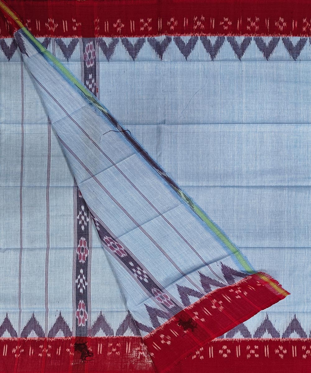 Skyblue Maroon Sambalpuri Handwoven Cotton Gamuchha Image 2