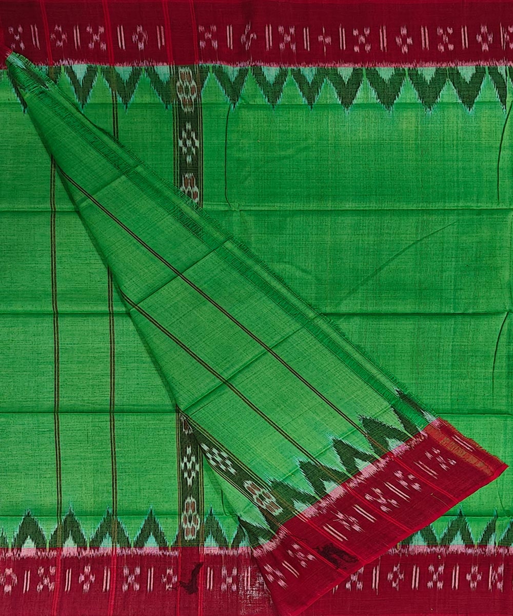Parrot Green Maroon Sambalpuri Handwoven Cotton Gamuchha Image 2