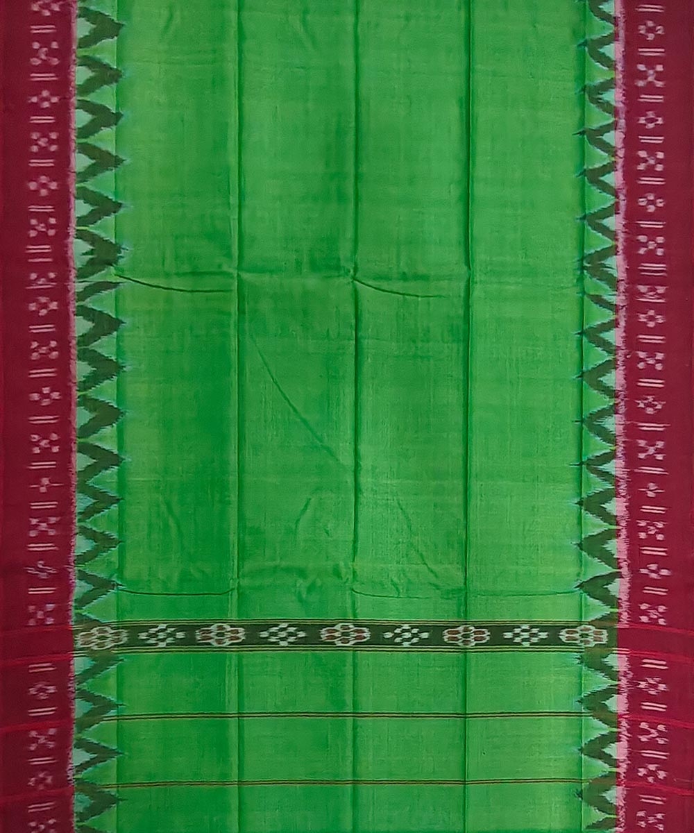 Parrot Green Maroon Sambalpuri Handwoven Cotton Gamuchha Image 3