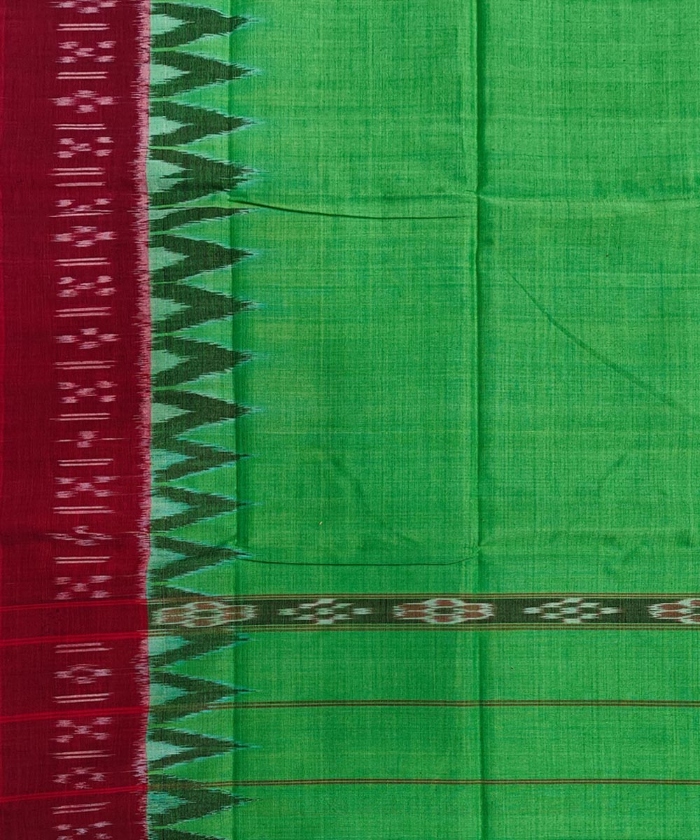 Parrot Green Maroon Sambalpuri Handwoven Cotton Gamuchha Image 4