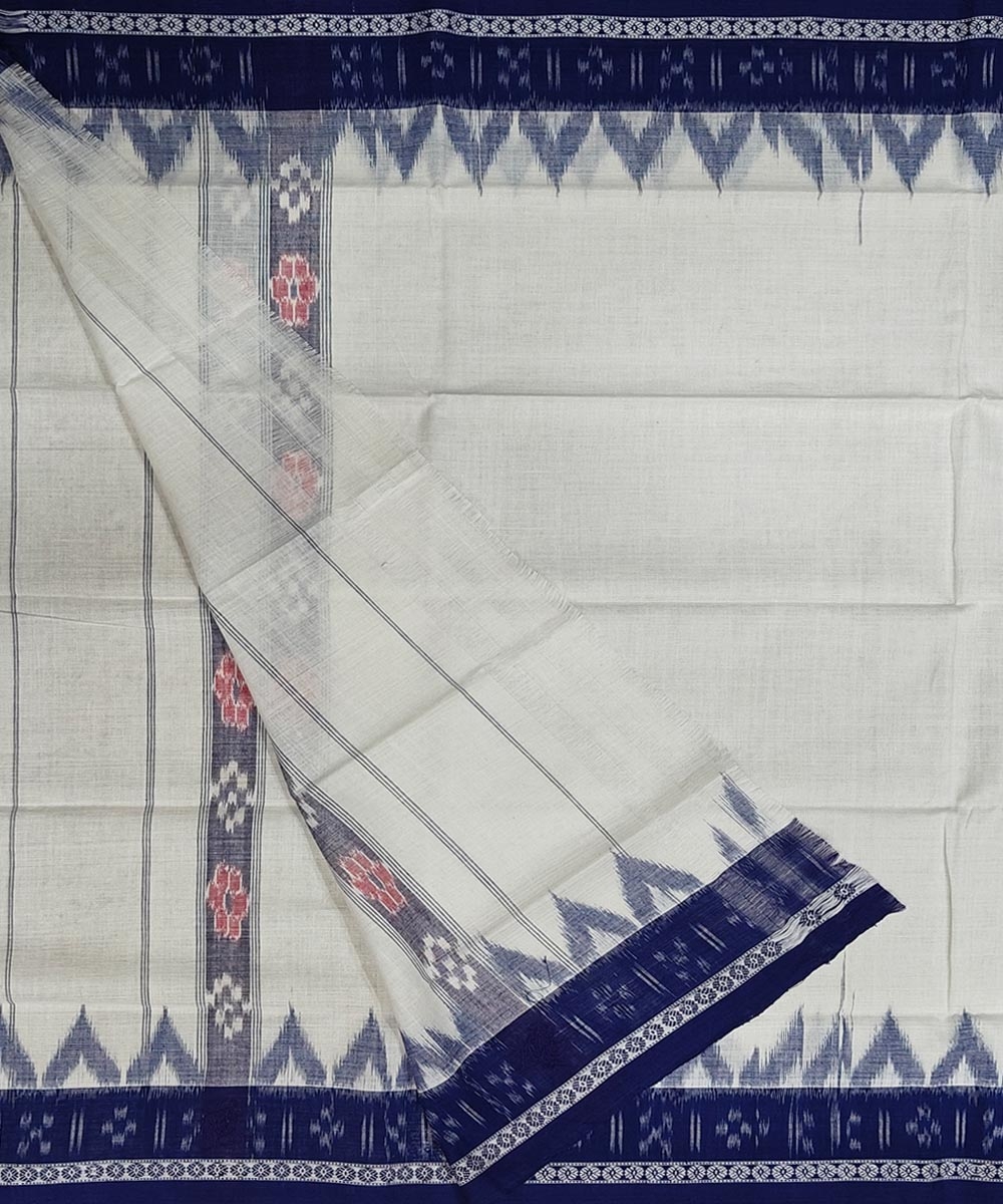 Offwhite Blue Sambalpuri Handwoven Cotton Gamuchha Image 2
