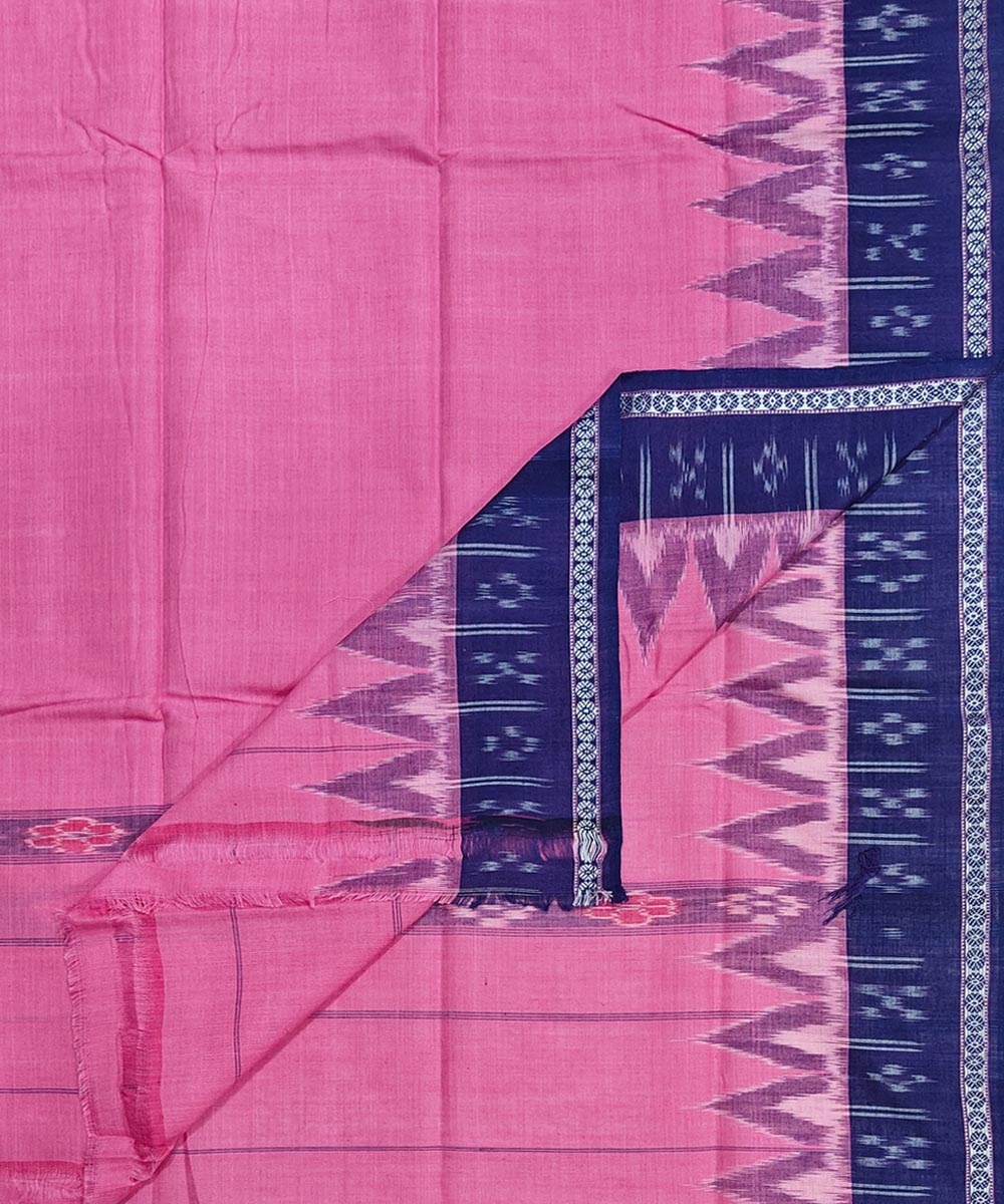 Pink Blue Sambalpuri Handwoven Cotton Gamuchha Image 1