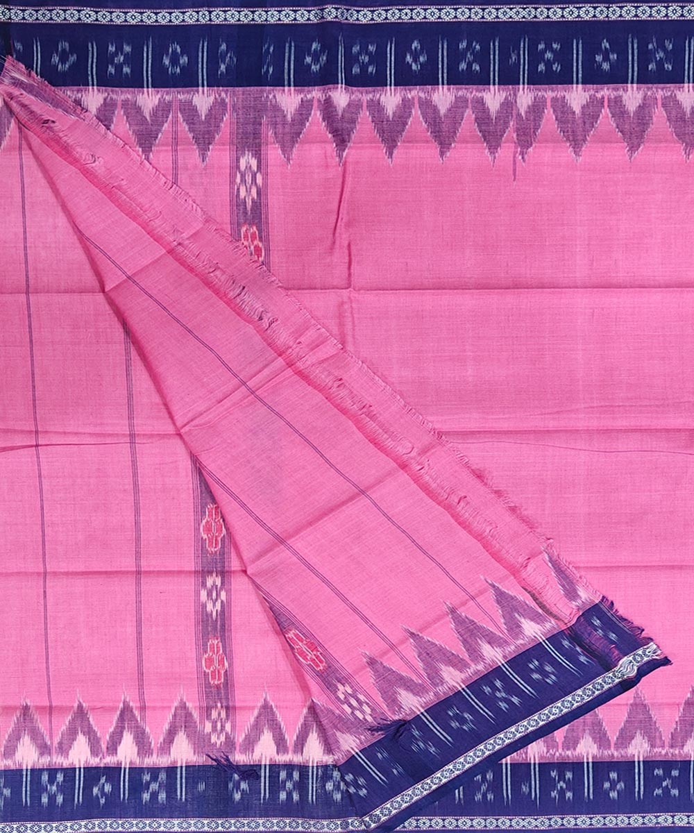 Pink Blue Sambalpuri Handwoven Cotton Gamuchha Image 2