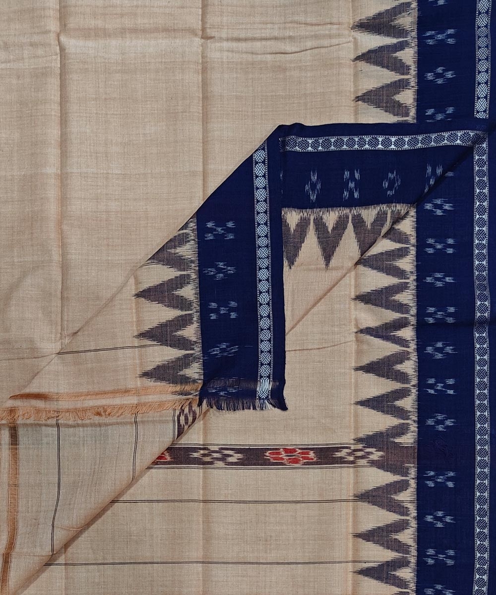 Beige Blue Sambalpuri Handwoven Cotton Gamuchha Image 1