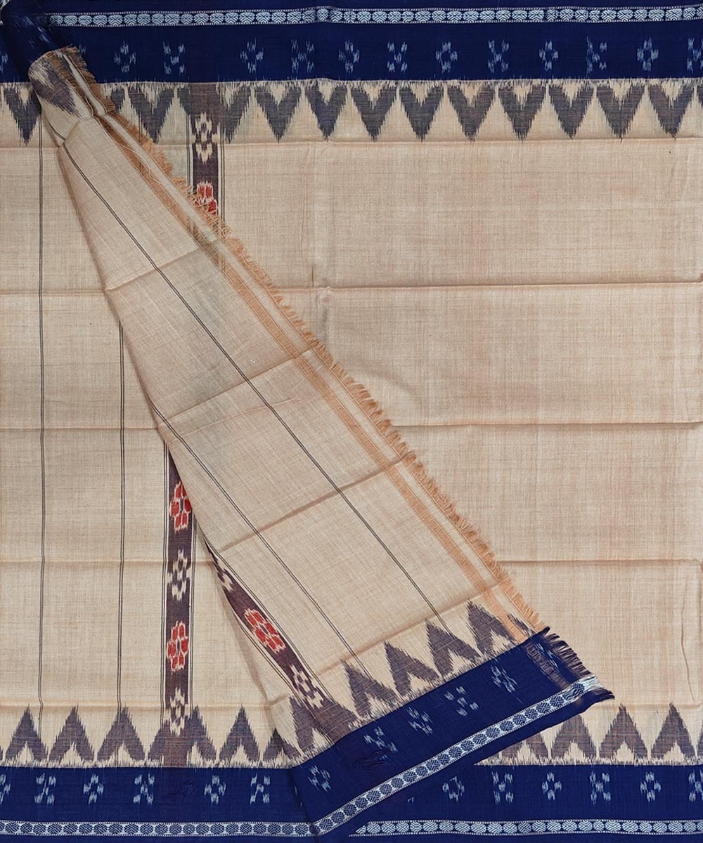 Beige Blue Sambalpuri Handwoven Cotton Gamuchha Image 2