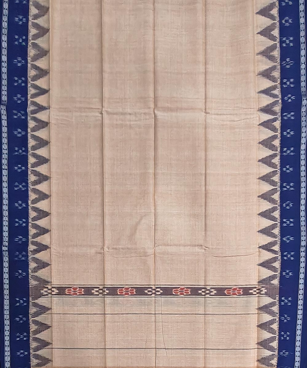 Beige Blue Sambalpuri Handwoven Cotton Gamuchha Image 3