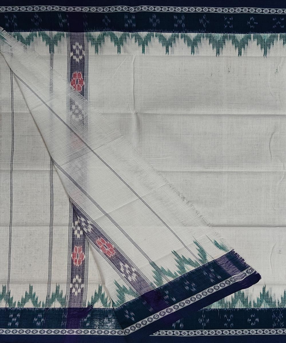 White Green Sambalpuri Handwoven Cotton Gamuchha Image 2
