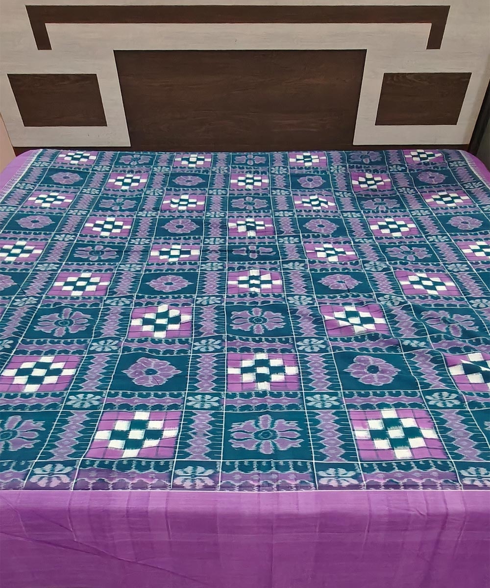 Green Maroon Sambalpuri Handwoven Cotton Double Bed Sheet Image 1