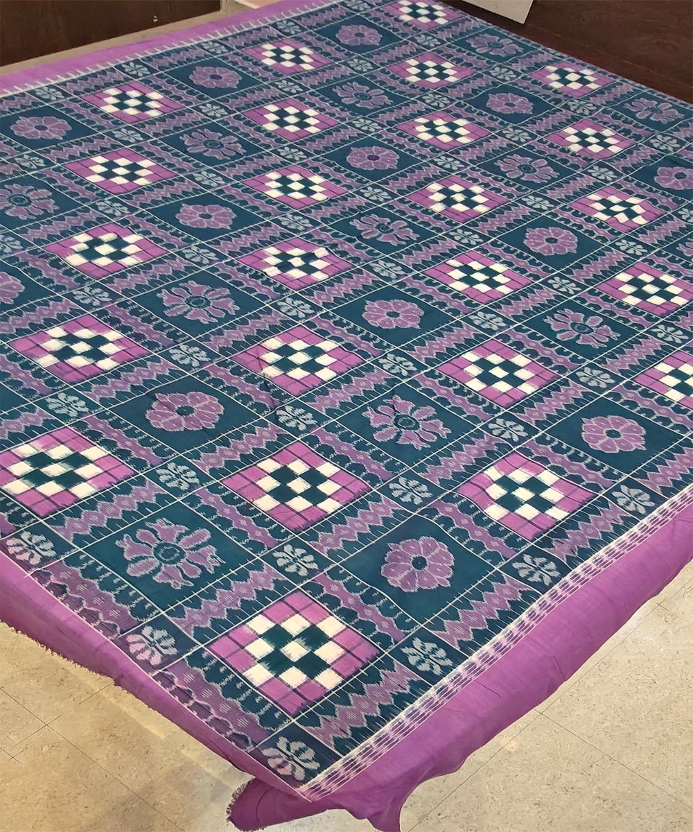Green Maroon Sambalpuri Handwoven Cotton Double Bed Sheet Image 2