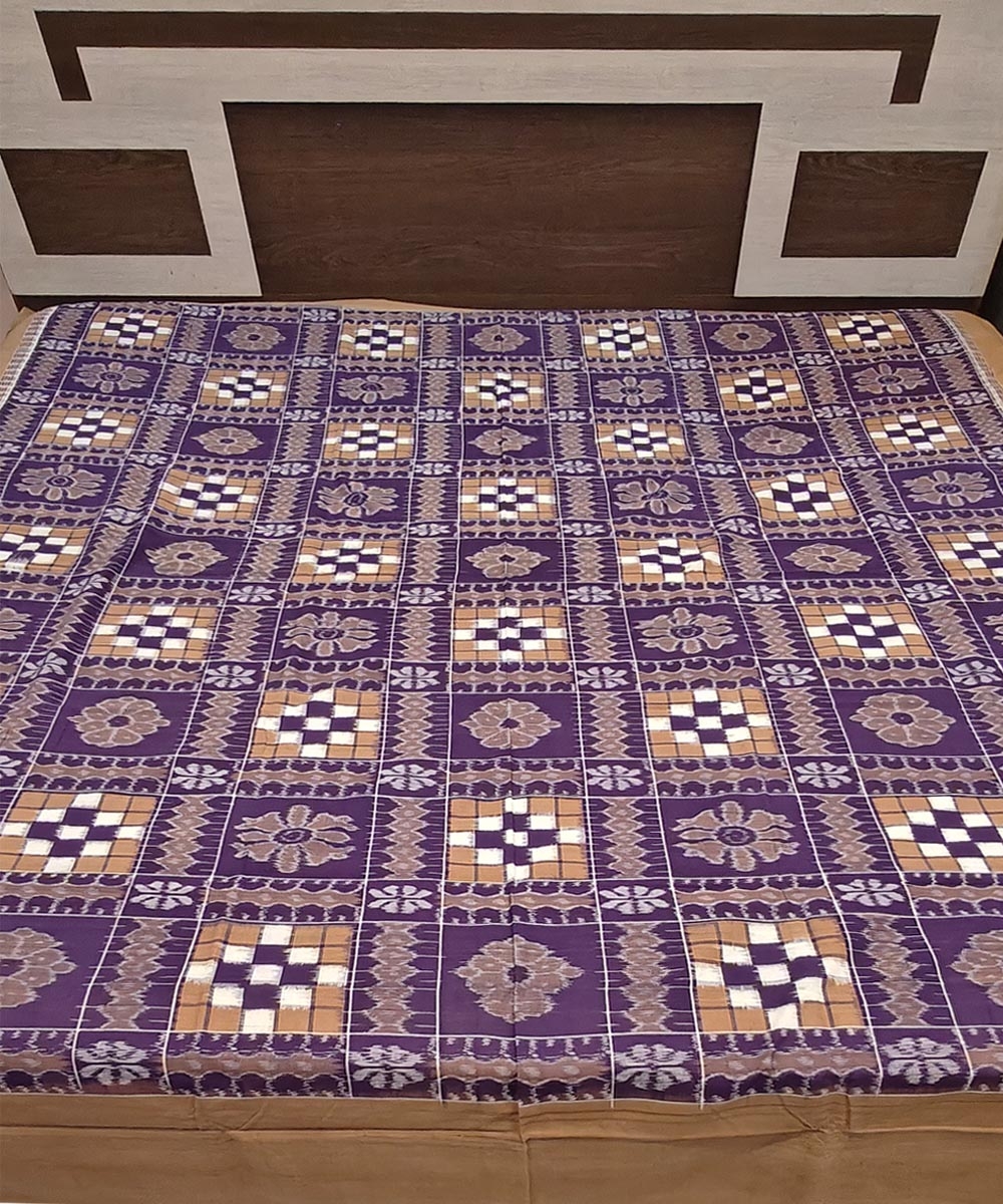 Violet Sambalpuri Handwoven Cotton Double Bed Sheet Image 1