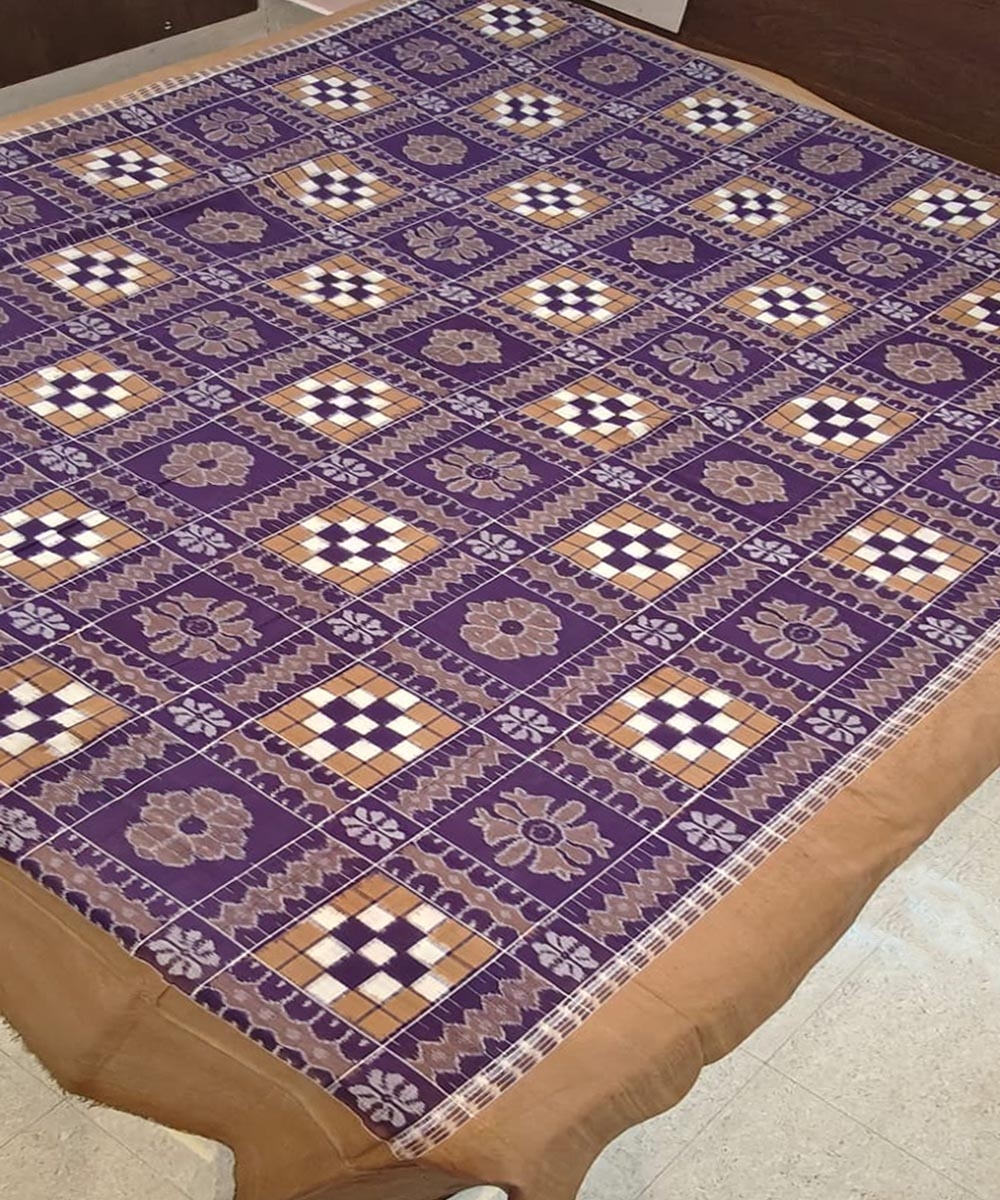 Violet Sambalpuri Handwoven Cotton Double Bed Sheet Image 2