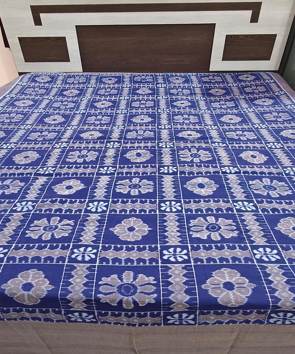 Blue Sambalpuri Handwoven Cotton Double Bed Sheet Image 1