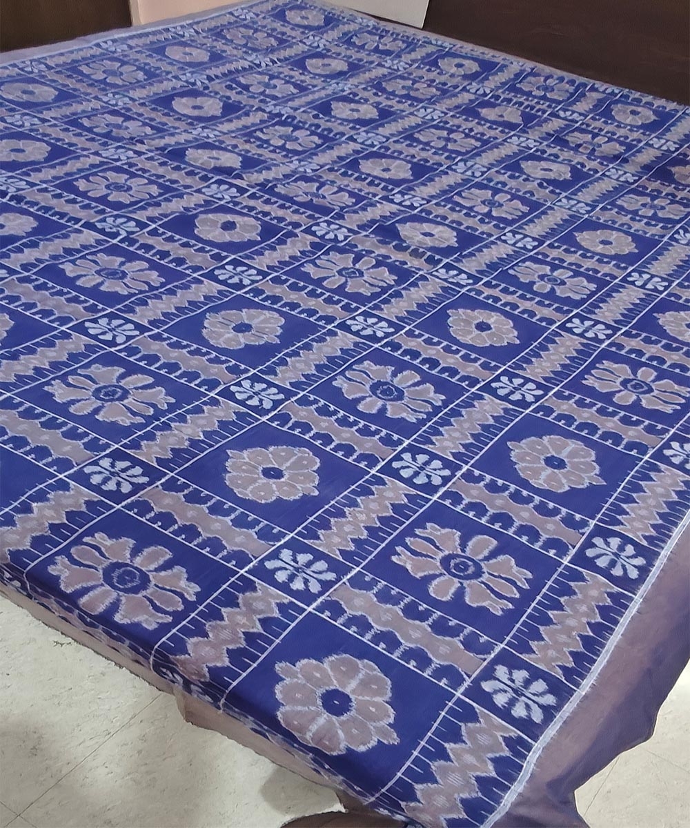 Blue Sambalpuri Handwoven Cotton Double Bed Sheet Image 2