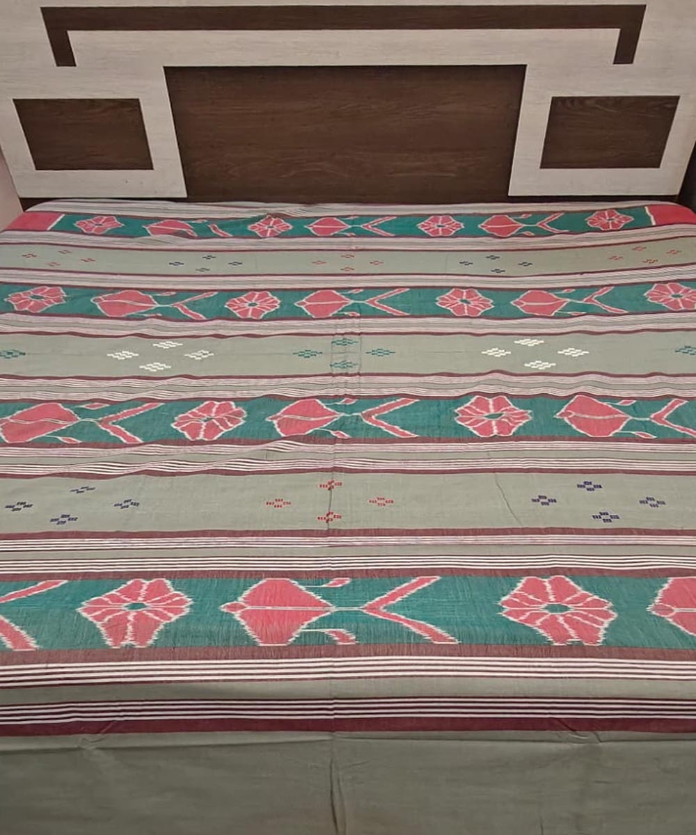 Olive Sambalpuri Handwoven Cotton Double Bed Sheet Image 1