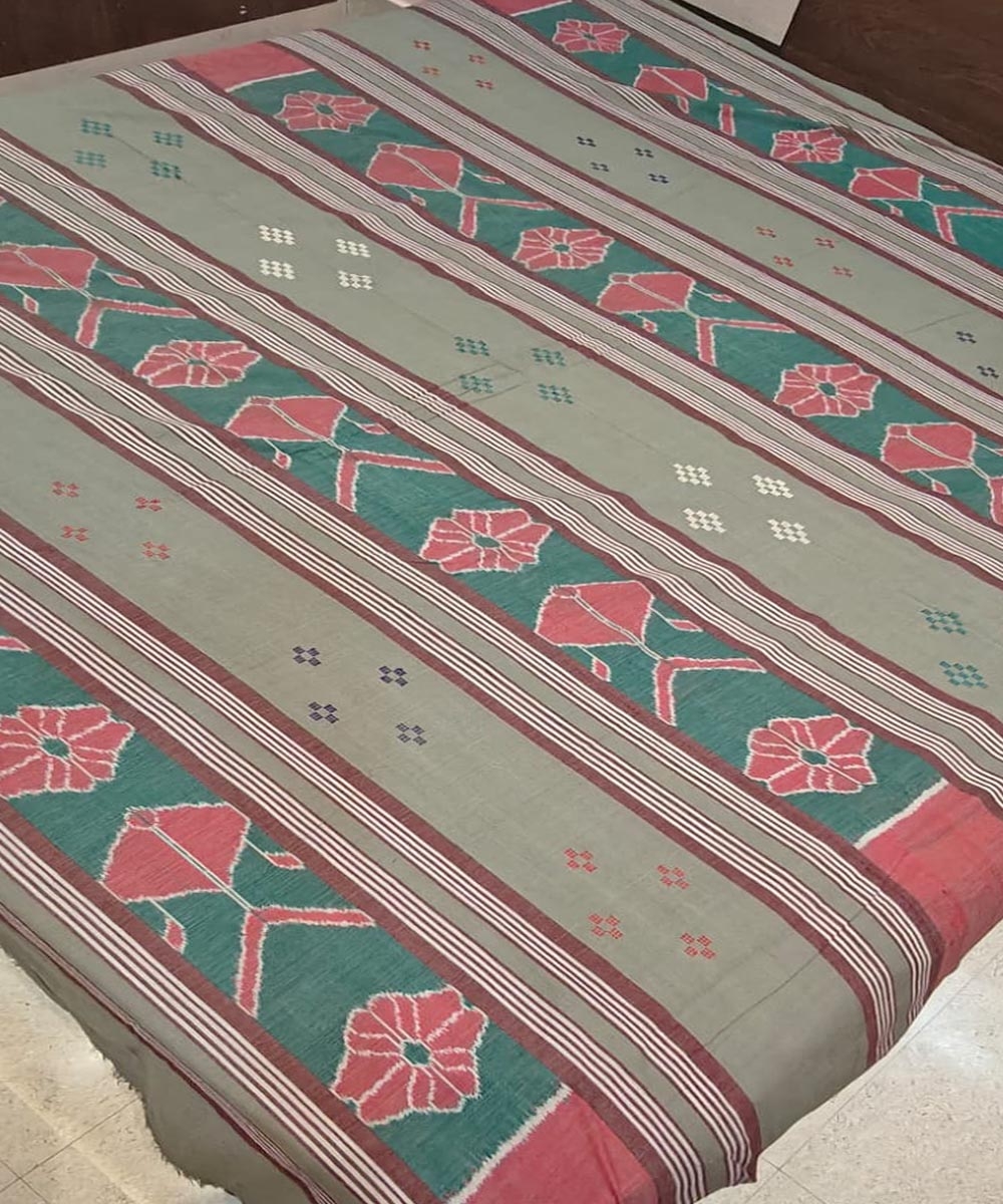 Olive Sambalpuri Handwoven Cotton Double Bed Sheet Image 2