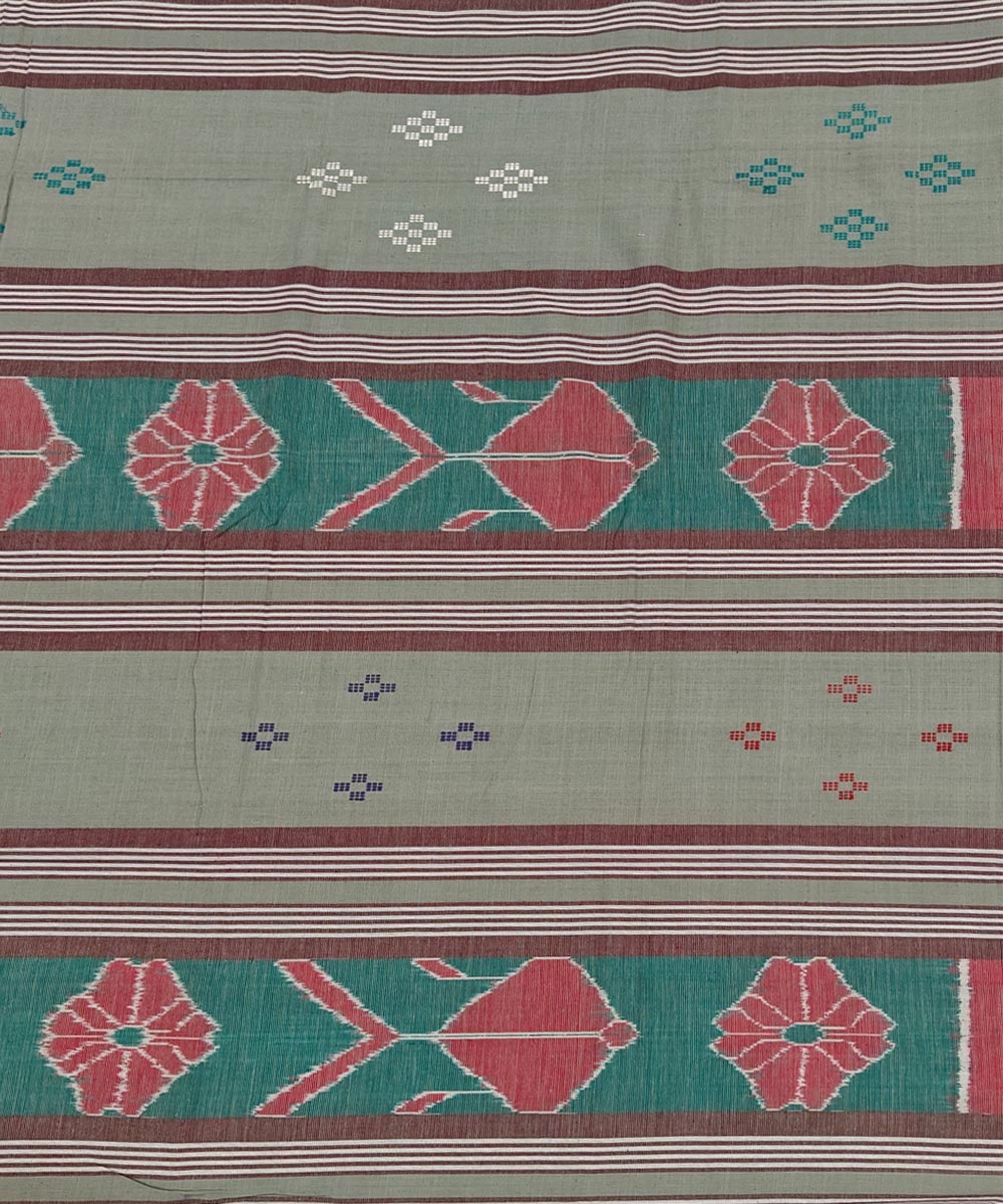 Olive Sambalpuri Handwoven Cotton Double Bed Sheet Image 3